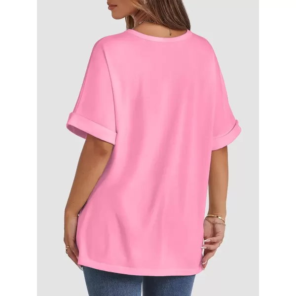 imageATHMILE Womens Oversized T Shirts Loose Fit Crewneck Short Sleeve Summer Casual Blouse 2024 Y2K Tee TopsPink