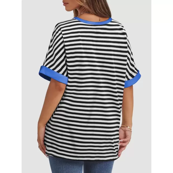 imageATHMILE Womens Oversized T Shirts Loose Fit Crewneck Short Sleeve Summer Casual Blouse 2024 Y2K Tee TopsStriped Black  White