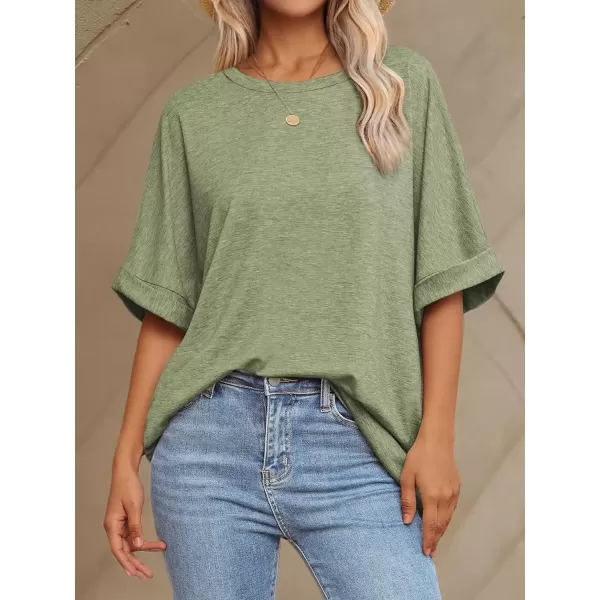imageATHMILE Womens Oversized T Shirts Loose Fit Crewneck Short Sleeve Summer Casual Blouse 2024 Y2K Tee TopsArmy Green
