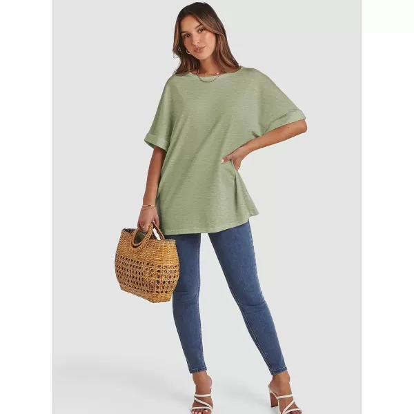 imageATHMILE Womens Oversized T Shirts Loose Fit Crewneck Short Sleeve Summer Casual Blouse 2024 Y2K Tee TopsArmy Green
