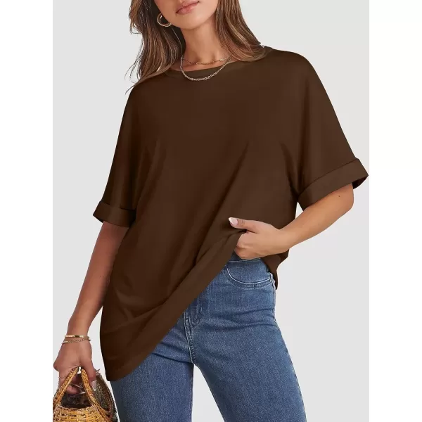 imageATHMILE Womens Oversized T Shirts Loose Fit Crewneck Short Sleeve Summer Casual Blouse 2024 Y2K Tee TopsBrown