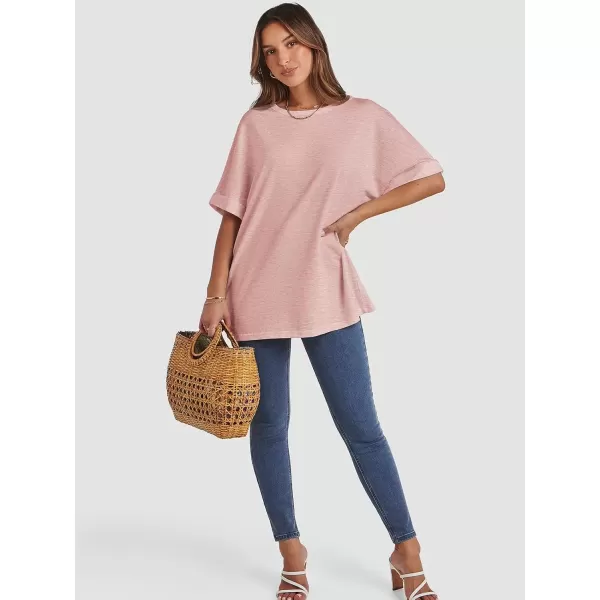 imageATHMILE Womens Oversized T Shirts Loose Fit Crewneck Short Sleeve Summer Casual Blouse 2024 Y2K Tee TopsLight Pink