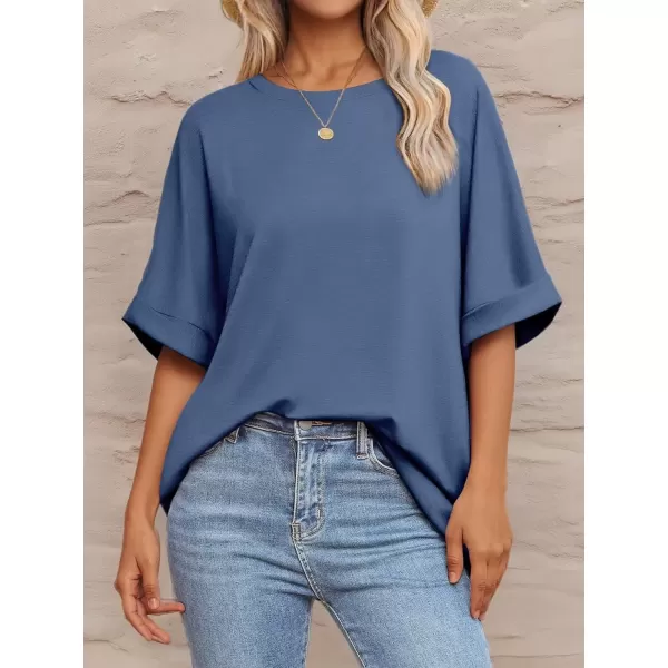 imageATHMILE Womens Oversized T Shirts Loose Fit Crewneck Short Sleeve Summer Casual Blouse 2024 Y2K Tee TopsGrey Blue
