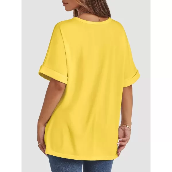 imageATHMILE Womens Oversized T Shirts Loose Fit Crewneck Short Sleeve Summer Casual Blouse 2024 Y2K Tee TopsLemon Yellow