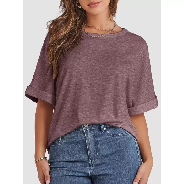imageATHMILE Womens Oversized T Shirts Loose Fit Crewneck Short Sleeve Summer Casual Blouse 2024 Y2K Tee TopsWine Red