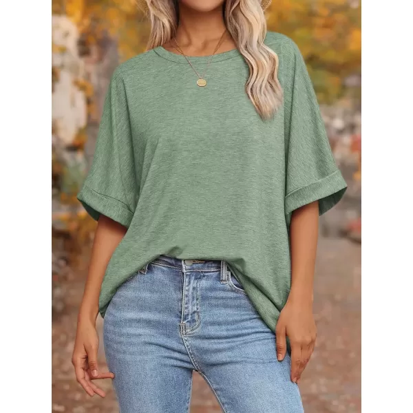 imageATHMILE Womens Oversized T Shirts Loose Fit Crewneck Short Sleeve Summer Casual Blouse 2024 Y2K Tee TopsGray Green