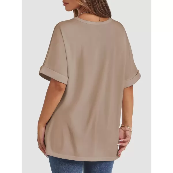 imageATHMILE Womens Oversized T Shirts Loose Fit Crewneck Short Sleeve Summer Casual Blouse 2024 Y2K Tee TopsKhaki