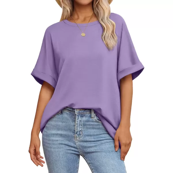 imageATHMILE Womens Oversized T Shirts Loose Fit Crewneck Short Sleeve Summer Casual Blouse 2024 Y2K Tee TopsLavender