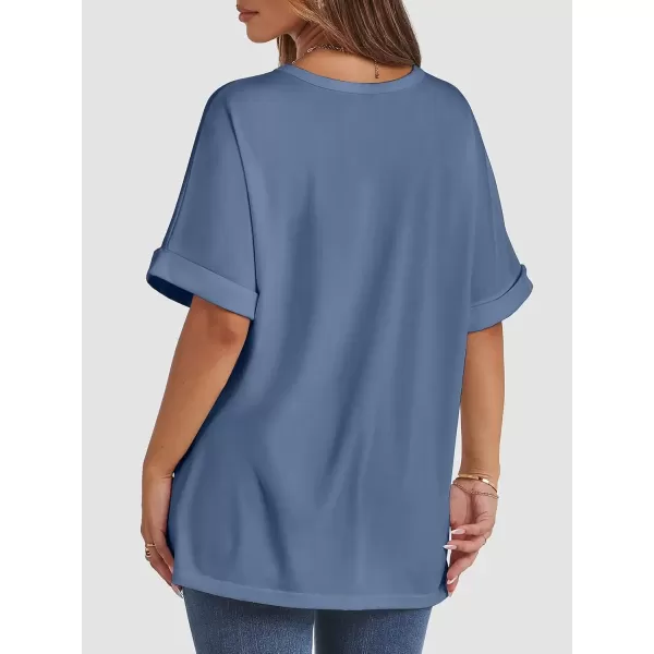 imageATHMILE Womens Oversized T Shirts Loose Fit Crewneck Short Sleeve Summer Casual Blouse 2024 Y2K Tee TopsGrey Blue