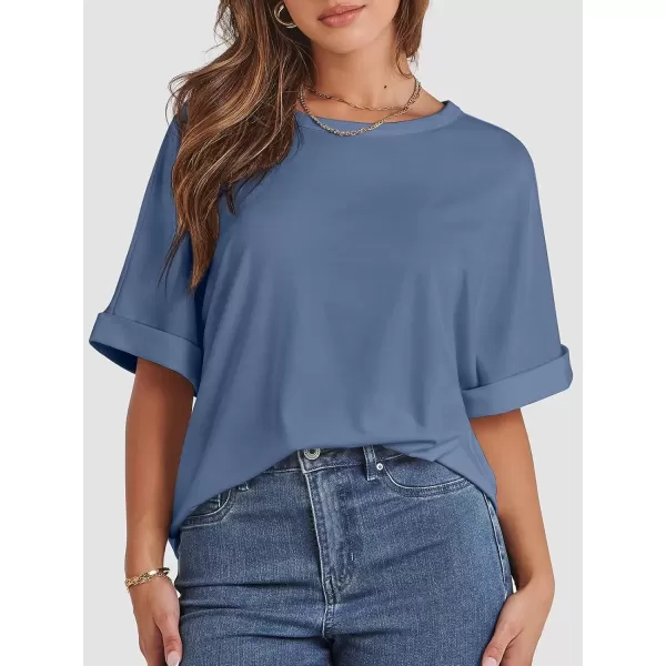imageATHMILE Womens Oversized T Shirts Loose Fit Crewneck Short Sleeve Summer Casual Blouse 2024 Y2K Tee TopsGrey Blue