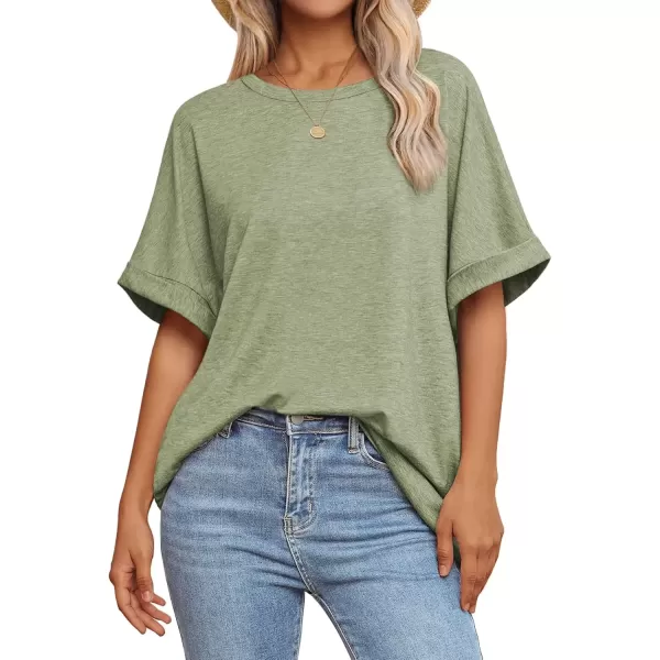 imageATHMILE Womens Oversized T Shirts Loose Fit Crewneck Short Sleeve Summer Casual Blouse 2024 Y2K Tee TopsArmy Green