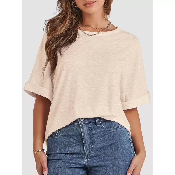 imageATHMILE Womens Oversized T Shirts Loose Fit Crewneck Short Sleeve Summer Casual Blouse 2024 Y2K Tee TopsCream