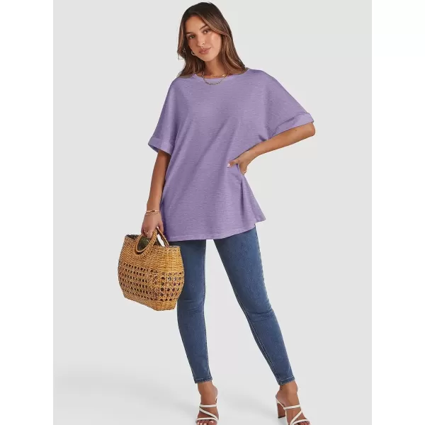 imageATHMILE Womens Oversized T Shirts Loose Fit Crewneck Short Sleeve Summer Casual Blouse 2024 Y2K Tee TopsPurple
