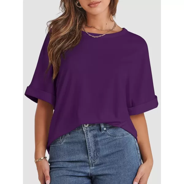 imageATHMILE Womens Oversized T Shirts Loose Fit Crewneck Short Sleeve Summer Casual Blouse 2024 Y2K Tee TopsDark Purple