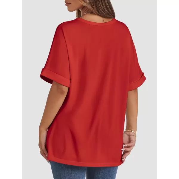 imageATHMILE Womens Oversized T Shirts Loose Fit Crewneck Short Sleeve Summer Casual Blouse 2024 Y2K Tee TopsRed