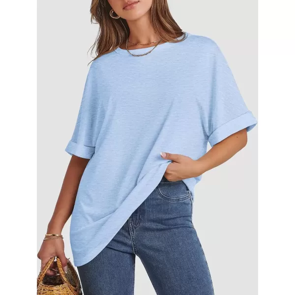 imageATHMILE Womens Oversized T Shirts Loose Fit Crewneck Short Sleeve Summer Casual Blouse 2024 Y2K Tee TopsIce Blue