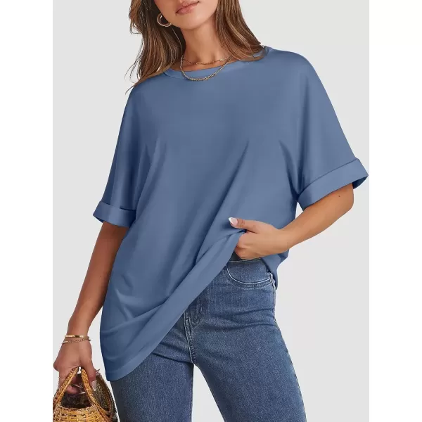 imageATHMILE Womens Oversized T Shirts Loose Fit Crewneck Short Sleeve Summer Casual Blouse 2024 Y2K Tee TopsGrey Blue