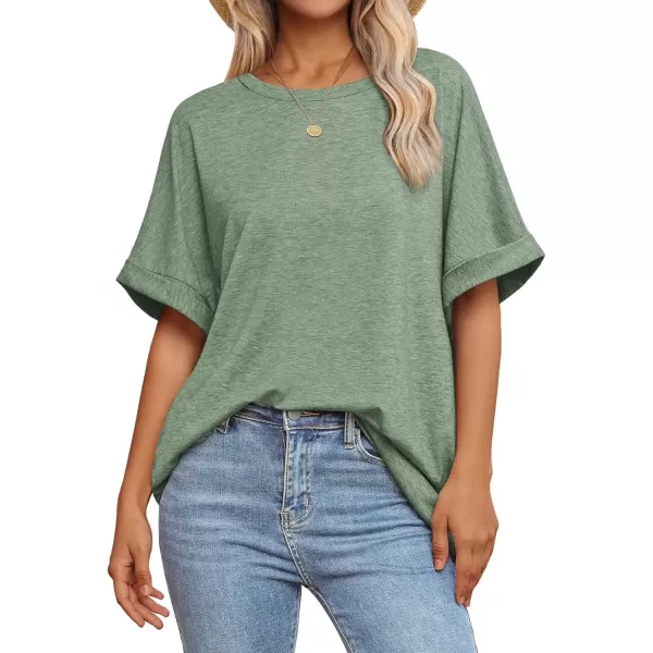 imageATHMILE Womens Oversized T Shirts Loose Fit Crewneck Short Sleeve Summer Casual Blouse 2024 Y2K Tee TopsGray Green