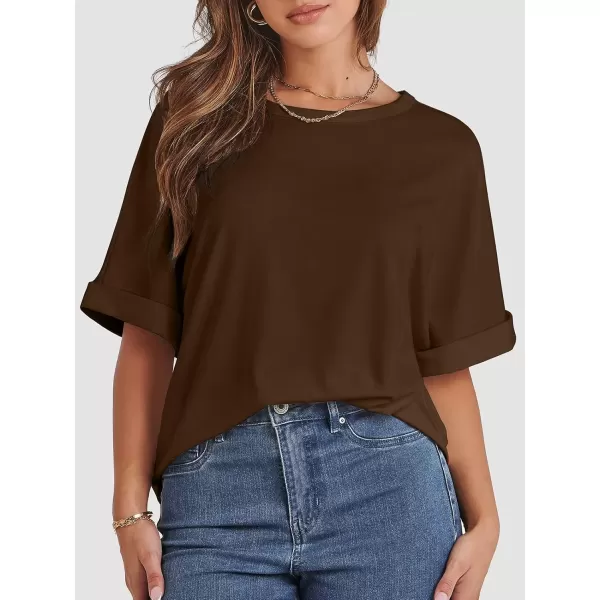 imageATHMILE Womens Oversized T Shirts Loose Fit Crewneck Short Sleeve Summer Casual Blouse 2024 Y2K Tee TopsBrown