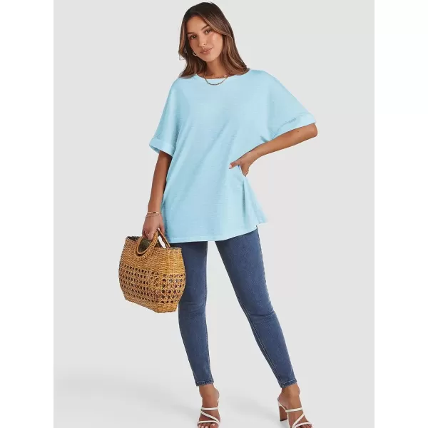 imageATHMILE Womens Oversized T Shirts Loose Fit Crewneck Short Sleeve Summer Casual Blouse 2024 Y2K Tee TopsSky Blue