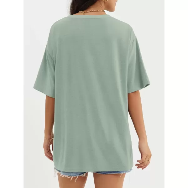 imageATHMILE Womens Oversized T Shirts Loose Fit Crewneck Short Sleeve Tops Summer Casual Blouse Y2K 2024 Basic TeeGrey Green
