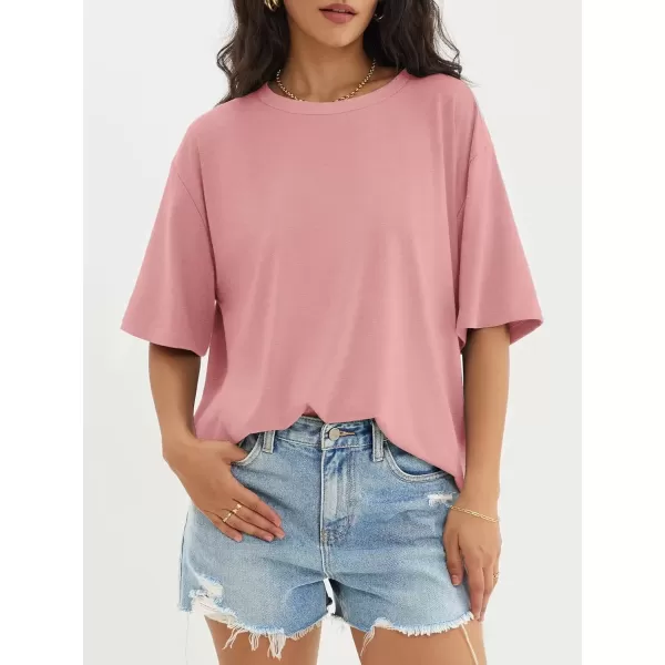 imageATHMILE Womens Oversized T Shirts Loose Fit Crewneck Short Sleeve Tops Summer Casual Blouse Y2K 2024 Basic TeeCameo Pink