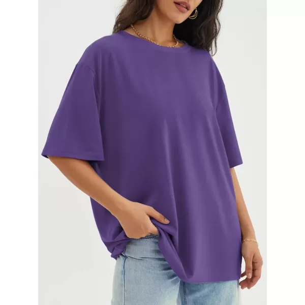 imageATHMILE Womens Oversized T Shirts Loose Fit Crewneck Short Sleeve Tops Summer Casual Blouse Y2K 2024 Basic TeeDarkpurple