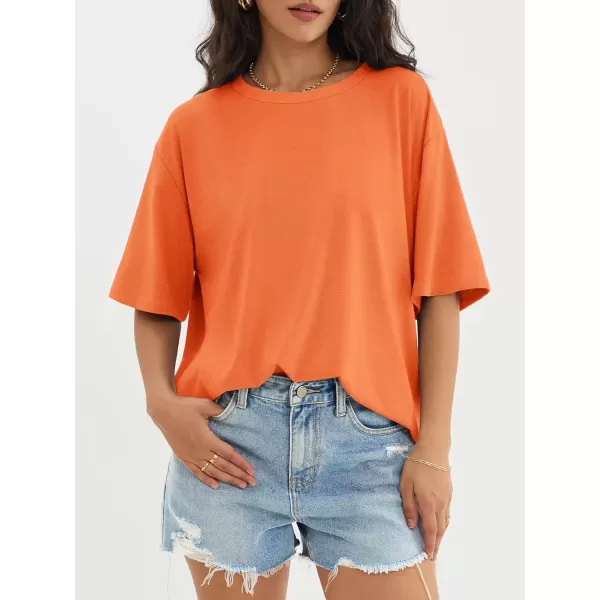 imageATHMILE Womens Oversized T Shirts Loose Fit Crewneck Short Sleeve Tops Summer Casual Blouse Y2K 2024 Basic TeeOrange