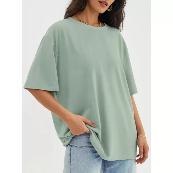 imageATHMILE Womens Oversized T Shirts Loose Fit Crewneck Short Sleeve Tops Summer Casual Blouse Y2K 2024 Basic TeeGrey Green