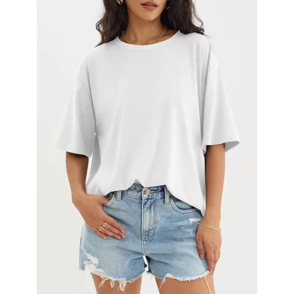 imageATHMILE Womens Oversized T Shirts Loose Fit Crewneck Short Sleeve Tops Summer Casual Blouse Y2K 2024 Basic TeeWhite