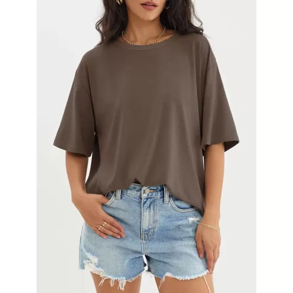 imageATHMILE Womens Oversized T Shirts Loose Fit Crewneck Short Sleeve Tops Summer Casual Blouse Y2K 2024 Basic TeeBrown