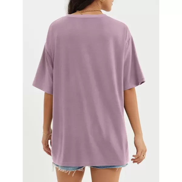 imageATHMILE Womens Oversized T Shirts Loose Fit Crewneck Short Sleeve Tops Summer Casual Blouse Y2K 2024 Basic TeeDarkpink
