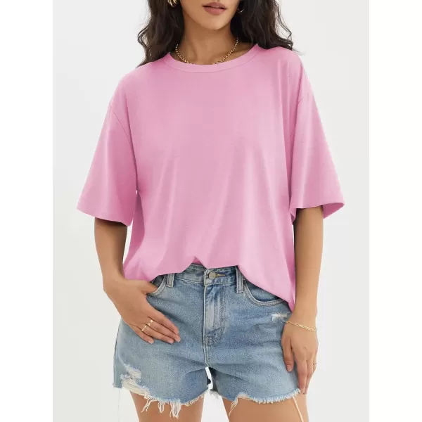 imageATHMILE Womens Oversized T Shirts Loose Fit Crewneck Short Sleeve Tops Summer Casual Blouse Y2K 2024 Basic TeePink