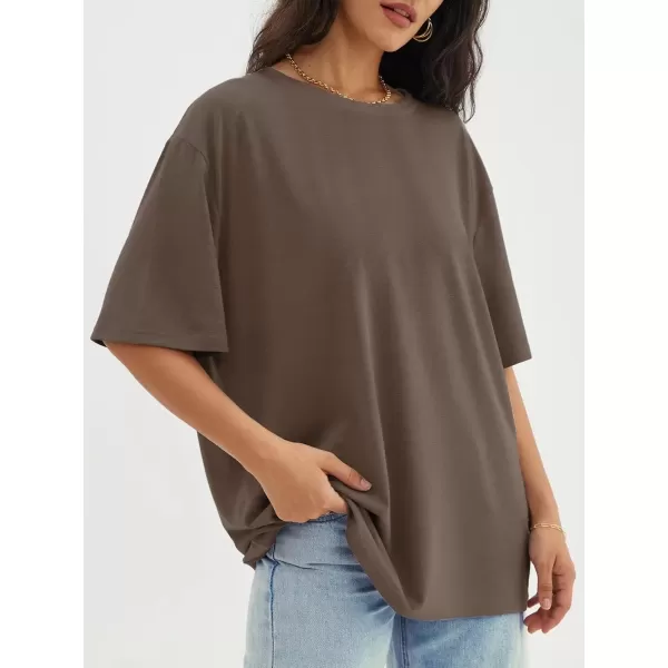 imageATHMILE Womens Oversized T Shirts Loose Fit Crewneck Short Sleeve Tops Summer Casual Blouse Y2K 2024 Basic TeeBrown