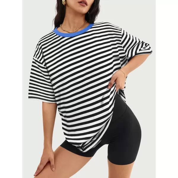 imageATHMILE Womens Oversized T Shirts Loose Fit Crewneck Short Sleeve Tops Summer Casual Blouse Y2K 2024 Basic TeeStriped Black  White