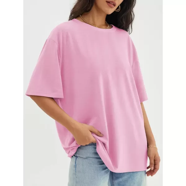 imageATHMILE Womens Oversized T Shirts Loose Fit Crewneck Short Sleeve Tops Summer Casual Blouse Y2K 2024 Basic TeePink
