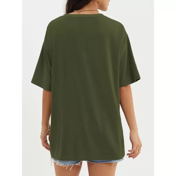 imageATHMILE Womens Oversized T Shirts Loose Fit Crewneck Short Sleeve Tops Summer Casual Blouse Y2K 2024 Basic TeeArmygreen
