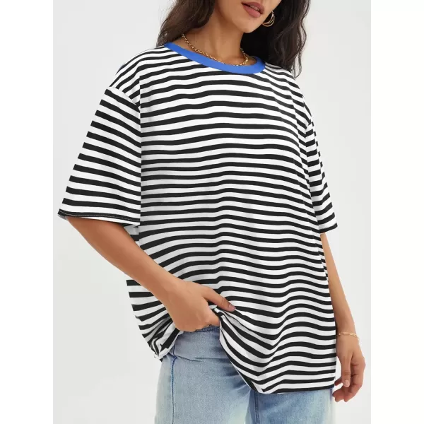 imageATHMILE Womens Oversized T Shirts Loose Fit Crewneck Short Sleeve Tops Summer Casual Blouse Y2K 2024 Basic TeeStriped Black  White