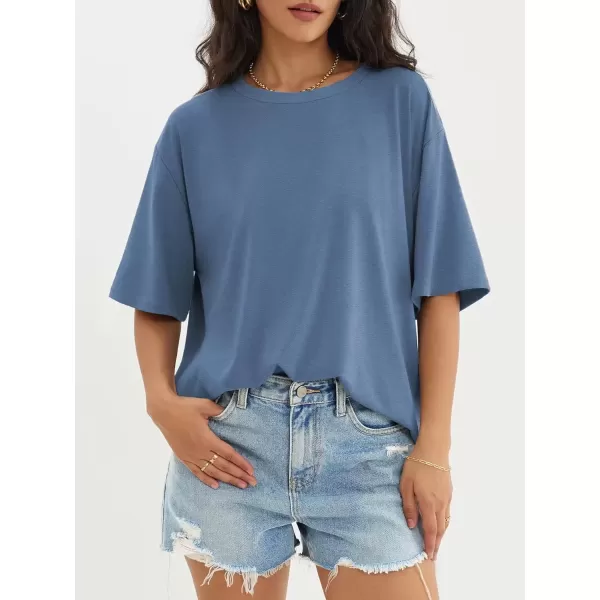 imageATHMILE Womens Oversized T Shirts Loose Fit Crewneck Short Sleeve Tops Summer Casual Blouse Y2K 2024 Basic TeeNavy
