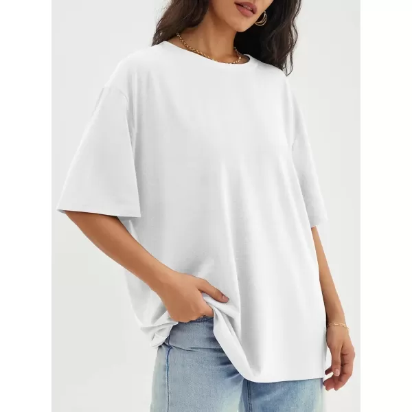 imageATHMILE Womens Oversized T Shirts Loose Fit Crewneck Short Sleeve Tops Summer Casual Blouse Y2K 2024 Basic TeeWhite