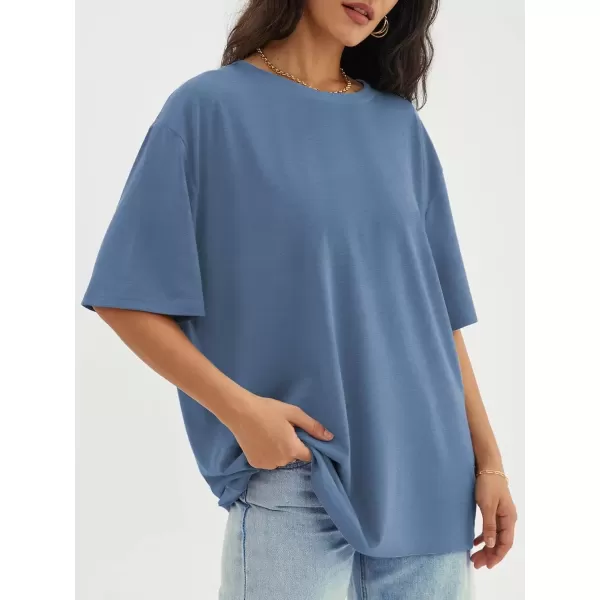 imageATHMILE Womens Oversized T Shirts Loose Fit Crewneck Short Sleeve Tops Summer Casual Blouse Y2K 2024 Basic TeeNavy