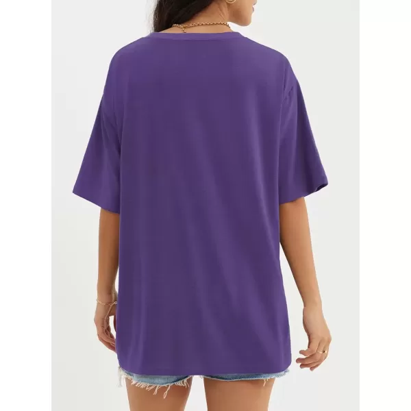 imageATHMILE Womens Oversized T Shirts Loose Fit Crewneck Short Sleeve Tops Summer Casual Blouse Y2K 2024 Basic TeeDarkpurple