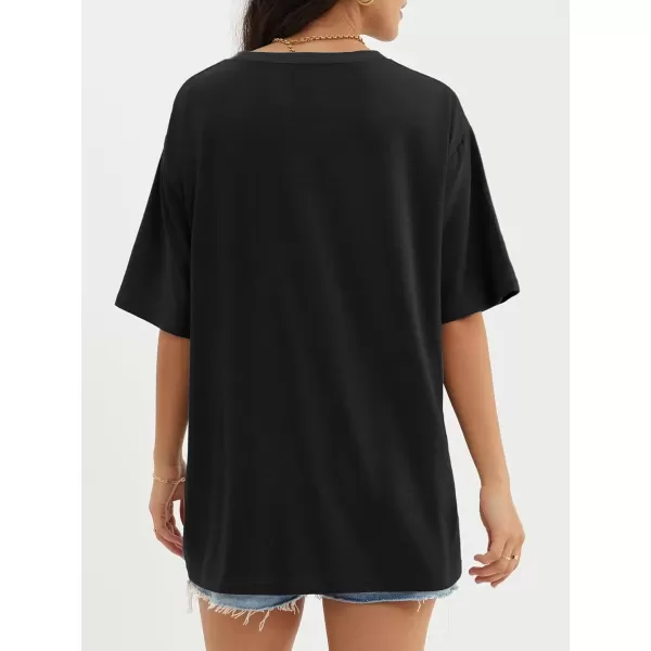imageATHMILE Womens Oversized T Shirts Loose Fit Crewneck Short Sleeve Tops Summer Casual Blouse Y2K 2024 Basic TeeBlackp