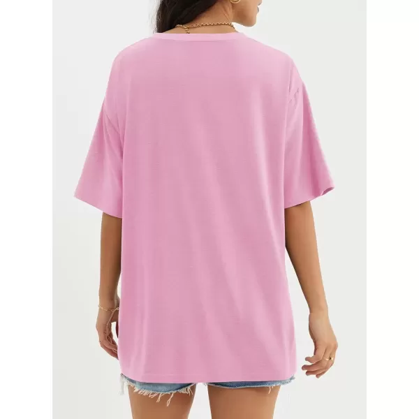 imageATHMILE Womens Oversized T Shirts Loose Fit Crewneck Short Sleeve Tops Summer Casual Blouse Y2K 2024 Basic TeePink