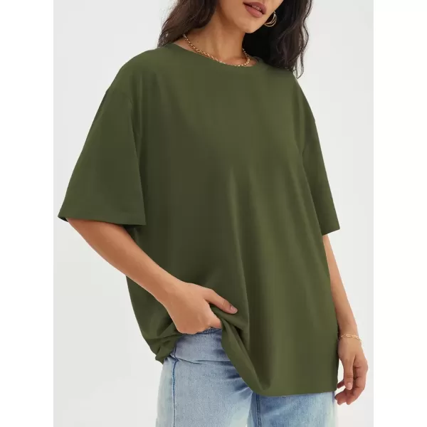 imageATHMILE Womens Oversized T Shirts Loose Fit Crewneck Short Sleeve Tops Summer Casual Blouse Y2K 2024 Basic TeeArmygreen