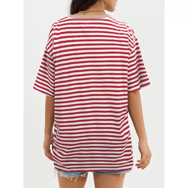 imageATHMILE Womens Oversized T Shirts Loose Fit Crewneck Short Sleeve Tops Summer Casual Blouse Y2K 2024 Basic TeeStriped Red  White