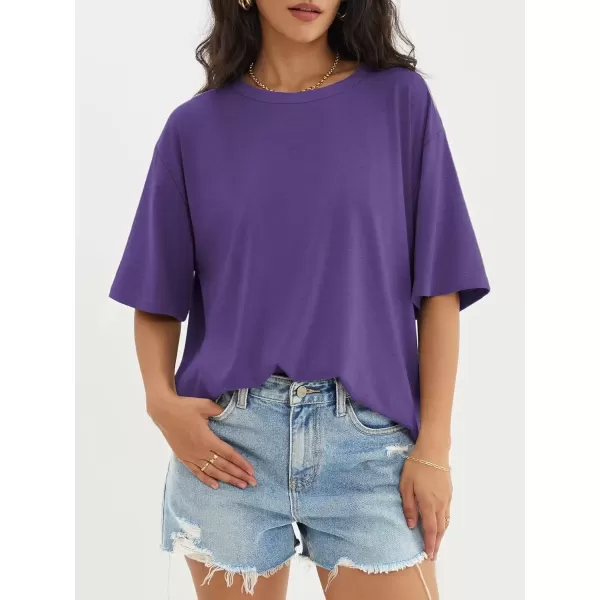 imageATHMILE Womens Oversized T Shirts Loose Fit Crewneck Short Sleeve Tops Summer Casual Blouse Y2K 2024 Basic TeeDarkpurple