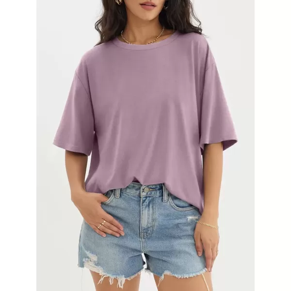 imageATHMILE Womens Oversized T Shirts Loose Fit Crewneck Short Sleeve Tops Summer Casual Blouse Y2K 2024 Basic TeeDarkpink
