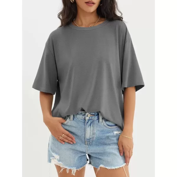 imageATHMILE Womens Oversized T Shirts Loose Fit Crewneck Short Sleeve Tops Summer Casual Blouse Y2K 2024 Basic TeeDarkgrey