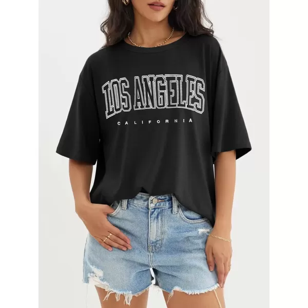imageATHMILE Womens Oversized T Shirts Loose Fit Crewneck Short Sleeve Tops Summer Casual Blouse Y2K 2024 Basic TeeBlackp